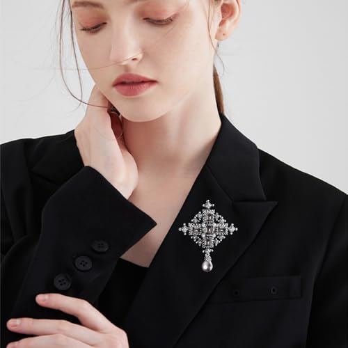 Image of Vintage Cross Rhinestones Pearl Teardrop Brooches Lapel Pins for Women Girls Dainty Boho Crystal Pin Dress Suit Bouquet Ceremony Accessories Jewelry Valentine's Day Gifts