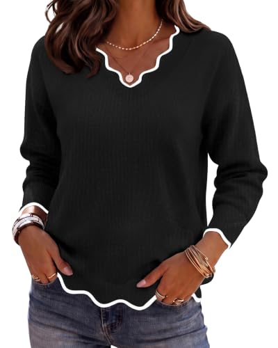 Image of Zeagoo Women's 2026 Fall V Neck Sweater Long Sleeve Lightweight Knit Tops