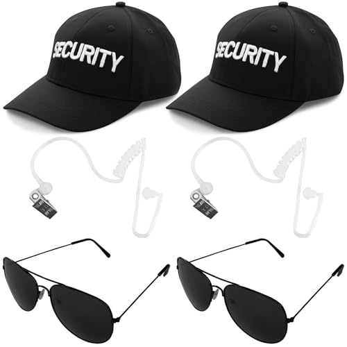 6 Pcs Secret Service Cosplay Accessory Set, Adult Security Agent Costume Kit with Black Cap, Sunglasses & Prop Headset for Halloween, Themed Parties & Role Play