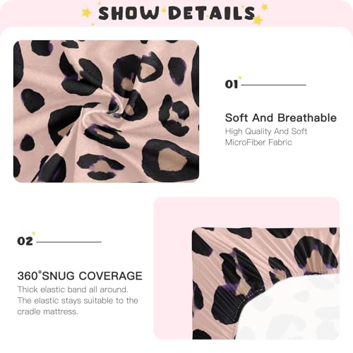 Image of Leopard Print Cheetah Pink Crib Sheets Stretchy Portable Sheets for Baby Toddler Breathable Soft Crib Mattress Sheet for Girls Boys