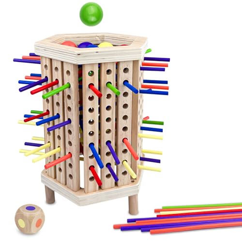 Chiluxendo Juegos de Mesa niños +3 años, Juego de Madera Montessori con Palitos de Coloridos, Juegos de Tablero Educativo Familiares y Viaje Juego de Habilidades Motoras Finas Juego de Torre