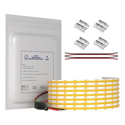 COB LED strip 10m warm wit 2700K 12V, 312 LEDs/m gelijkmatig licht zonder lichtpunten, hoge CRI90, flexibel knipbaar & dimbaar voor binnenverlichting en DIY (zonder voeding & controller)