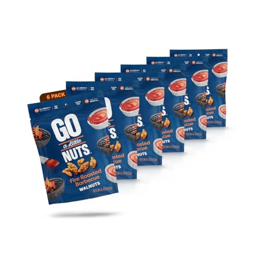 Image of Go a Little Nuts Fire Roasted Barbecue Walnuts, 4 oz Snack Pack (Pack of 6) Tangy and Sweet, Plant Protein, Non-GMO, Peanut Free, Gluten-Free Healthy Snack for Kids and Adults