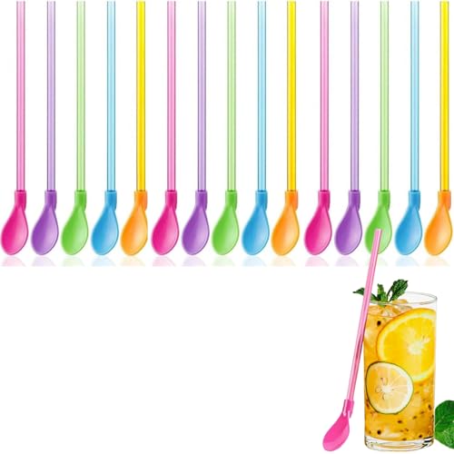 15 Pieces Slush Straws, Reusable 2-in-1 Spoon Straws, All-in-one Straw Stirring Spoon, Detachable for Smoothie, Milkshake, Cocktails, Coffee and Hot Drinks