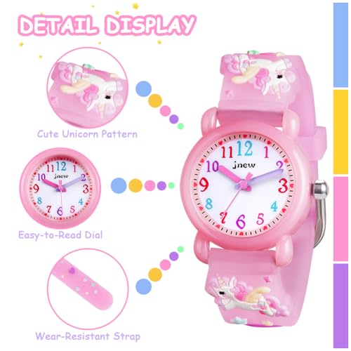 Vicloon Kinder Quarz Uhr, Kinder Uhr mit 3D Cartoon Design, 30M wasserdichte, Silikon Armband, Japanischen Quarzwerk, Gut Lesbar, Lern Armbanduhr für Kind, Jungen und Mädchen(Rosa)