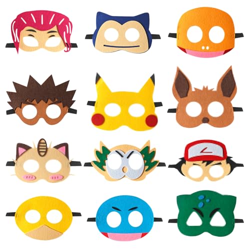 YFCHOTI Party Maske Set, 12 Stück Cosplay Filzmasken für Kinder, Cartoon Halbmaske für Maskenball Halloween Karneval & Fasching Kostüme, Kindergeburtstag Mitgebsel Kleine Geschenke für Jungen Mädchen