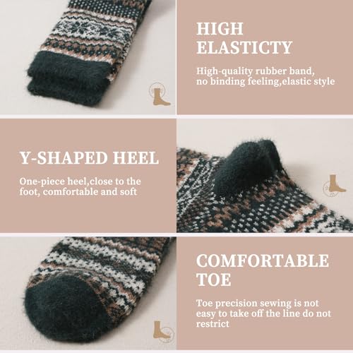 Image of ICEIVY Socks Women, Soft Knit Wool Winter Thick Warm Cabin Fuzzy Crew Women Socks 5 Pack