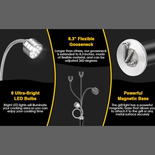 Comioke 2 Stück Grill Licht,Grilllampe,Grilllicht,Magnetische Grilllampe,Grill Lichter,BBQ Licht Set,Grillbeleuchtung für Barbecue Picknick Outdoor,Batteriebetrieben,360 Grad Drehwinkel,Schwarz