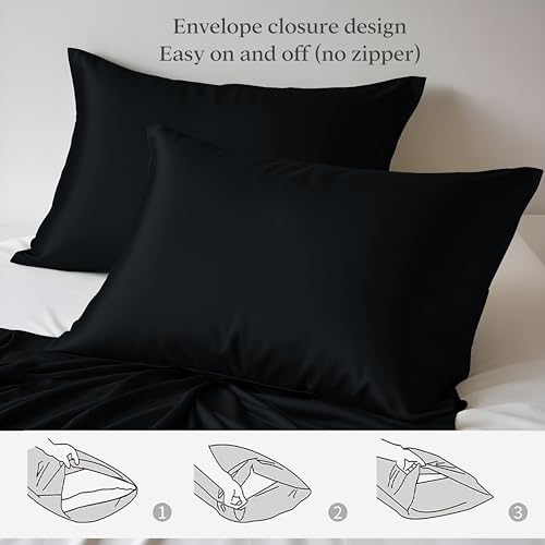 LINENWALAS Premium Organic Bamboo Duvet Sheet Set 4PC Set with Bamboo Duvet Cover, Fitted Sheet & Pillowcase - Softest, Cooling & Perfect for Skincare (Double, Jet Black) - Image 6