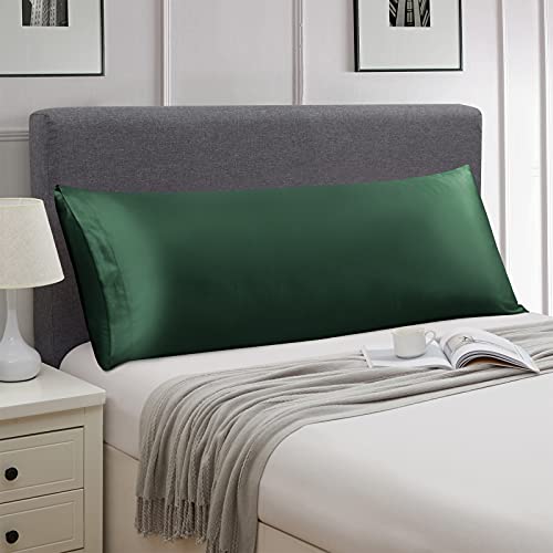 Ersmak Satin Body Pillow Cover Set Of 2, 20X54 Inches Dark Green Ultra Soft Satin Body Pillow Case For Hair And Skin, Silky Slip Cooling Long Side Satin Body Pillow Pillowcase With Envelope Closure #TOP1