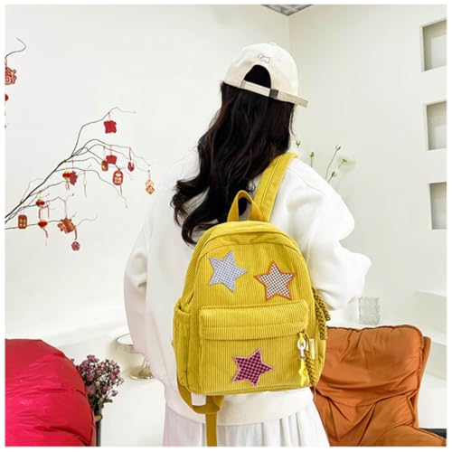 Stars Star Patch Backpack with Chic Case for Women Korean Corduroy Large Capacity Bag Daypack for Travel Sport (Khaki,Large)4