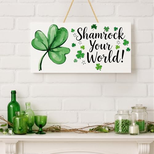 Image of OHOME St Patricks Day Decorations - Hanging Wooden Sign for Wall Home Door Birthday | Shamrock Decorations Wood Wreaths Irish St Patty's Day Accessories Party Favors - St. Patrick's Day Decor