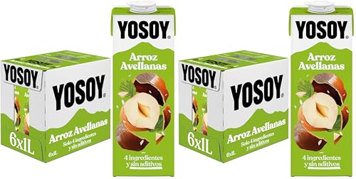 YOSOY - Bebida de Arroz con Avellanas, Caja de 6 x 1L (Paquete de 2)