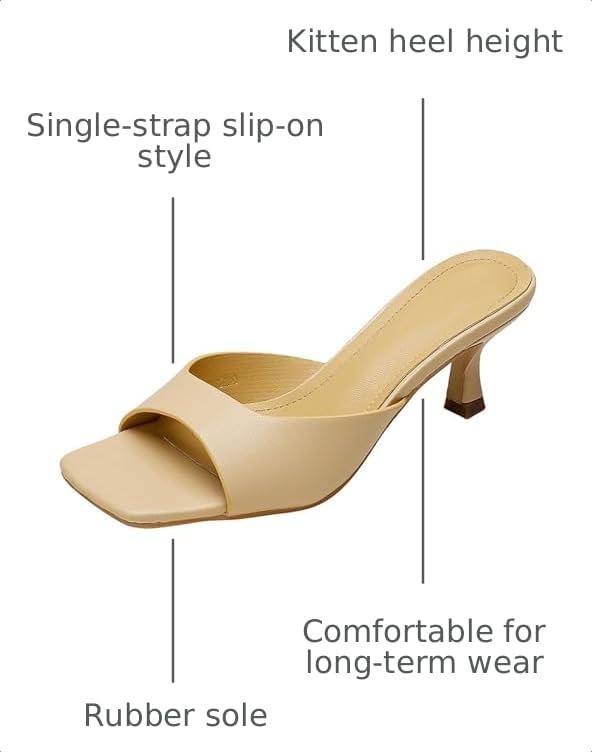 Image of Women's Square Open Toe Kitten Heel Slides Sandals Sexy One Band Slip-On Stiletto Heels Mules Casual Party Prom Dance Dress Dress
