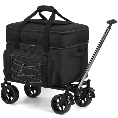 Image of Extra Large Wheeled Portable Cooler Bag 85 Cans Double Deck Heavy Duty Rolling Insulated Cooler with All-Terrain Wheels Leakproof Tactical Soft Sided Cooler for Beach Camping Picnic Travel