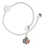 Silvertone Small Enamel Fall Leaf - Silver-tone Rose Link Charm Bracelet&comma; 6&period;25"&plus;1&period;75" Extender