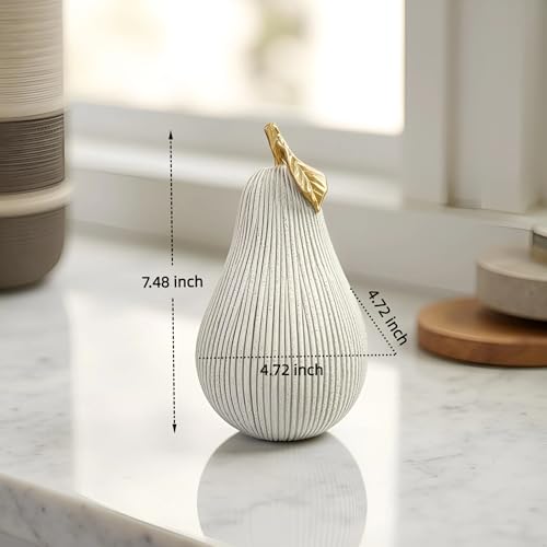 Figura pera gris-blanca con hoja dorada en resina miniatura 4