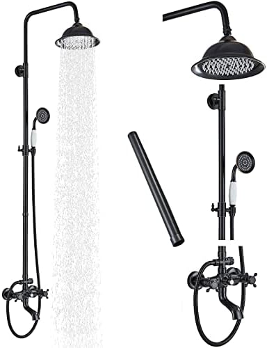 Gmusre Oil Rubbed Bronze Bathroom Shower Faucet Set Outdoor Shower Fixture 8 Inch Rainfall Shower Head Handheld Spray Tub Spout Wall Mounted Mixer Shower System with 12 Inch Extension Tube