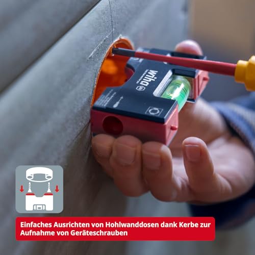 Wiha Mini Wasserwaage Pocket I 10 cm mit Magnet I Elektriker Werkzeug für Steckdose I Horizontale 4-Ring-Libelle + vertikale Libelle für präzises Ausrichten I Magnetwasserwaage (46957)