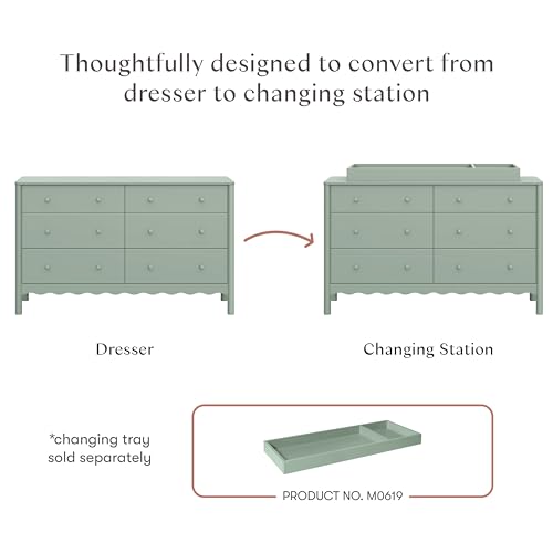 Image of Babyletto Swell 6-Drawer Assembled Baby Dresser, Light Sage | GREENGUARD Gold Certified, 6 Spacious Drawers, Dresser for Bedroom, Living Room & Hallway - Wooden Double Chest of Drawers