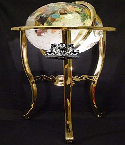Unique Art 36-Inch by 13-Inch Floor Standing Pearl Ocean Gemstone World Globe