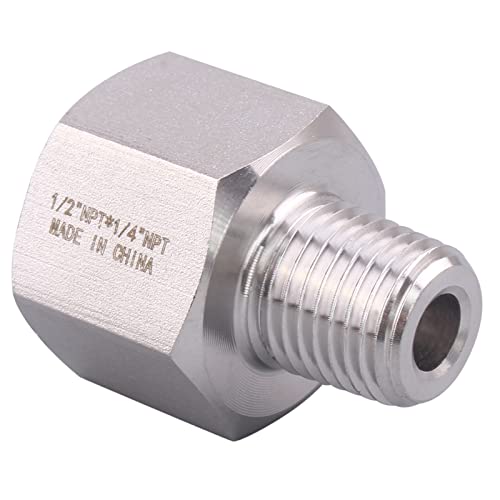 Image of Forged Reducer Adapter Fitting - Stainless Steel 304 Reducing Pipe Connector, 1 /2 inch NPT Female x 1 /4 inch NPT Male (pack of 2)