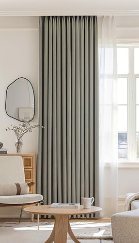 Rideaux occultants chenille gris 132x214cm pour salon | Lot de 2
