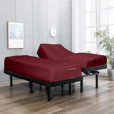 Split California King Size Fitted Sheet-Premium Hotel Quality-Fitted Sheet Only-Adjustable Bed Fitted Sheets-15 Inch Deep Pocket Fitted Sheet-Burgundy Bottom Sheet-Ultra-Soft Microfiber Fitted Sheet Cover