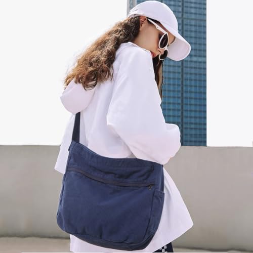 Image of Canvas Hobo Crossbody Shoulder Tote Bag for Women and Men Large Purse Messenger Bag Travel Work Shopping