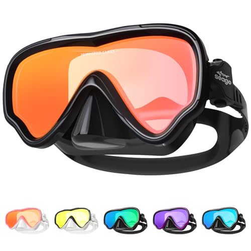 Image of Seago Adult Swim Goggles Mask Mirrored Tempered Lens, Anti UV /Fog No Blurring Clear Wide View with Nose Cover for Men Women
