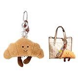 XIXIAOYAN Croissant Plush Keychain - Cute Smiling Face Plushie Charm, Soft Fluffy Stuffed Charm for Purse, Handbag, Backpack & Car Keys - Adorable Bag Charms for Women (Pom Pom Keychain Gift)
