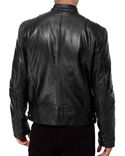 The Leather Factory Men's Sword Genuine Lambskin Leather Biker Jacket M Black #TOP1