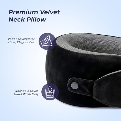 Image of Billebon Memory Foam Neck Pillow, Snake Shape Travel Pillow with Snap Button, Neck Pillow for Travelling & Flight Travel, Ergonomic Support for Comfort & Pain Relief(Black Single)