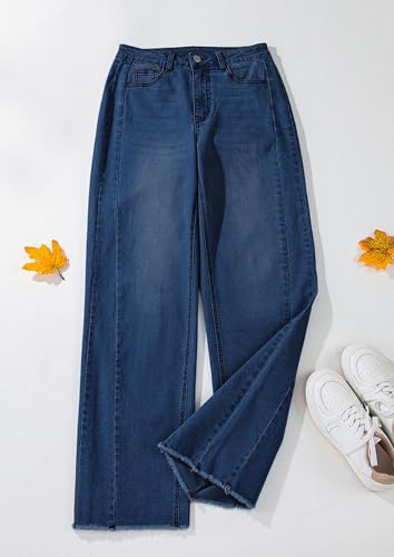 Image of PRETTYGARDEN Women's Wide Leg Jeans Raw Hem Denim Pants