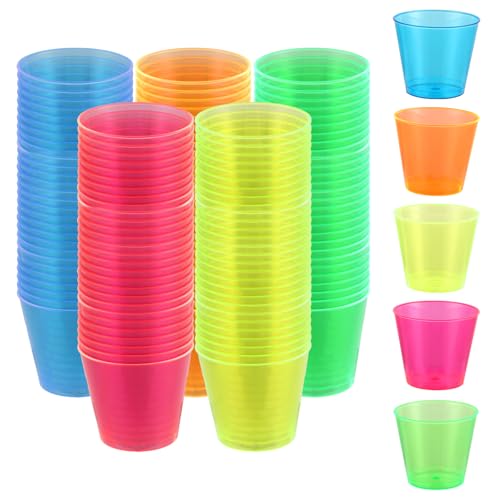 FWEEK Verre Shot 30 ml Plastique Reutilisable, 250 Pièces (Rouge, Orange, Jaune, Vert, Bleu), Gobelet Plastique pour Desserts, Fête, Mariage, Anniversaire