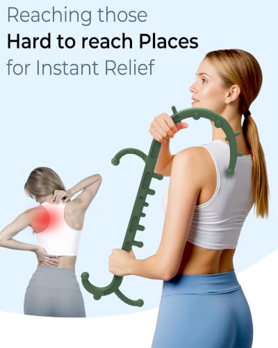 Image of Back and Neck Massager for Pain Relief Deep Tissue, Upgraded Full Body Trigger Point Cane Massage Tools, Therapy Massage Stick Pressure Point Hook, Muscle Knot Remover Tool (Green)
