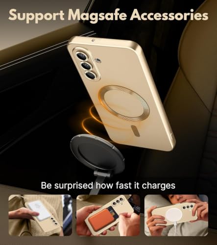 Image of DIZORO Samsung A37 Case, Compatible with Mag Safe Back Cover, Matte Luxury Metallic Luster Flexible TPU Wireless Charging Shockproof Case with Camera Protector (Metallic Silver)