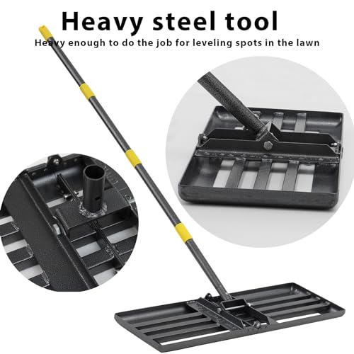 Image of Lawn Leveling Rake, Heavy Duty Levelawn Tool for Garden Level Soil or Dirt Ground Surfaces Easily, 30 inch x 10 inch Ground Plate, Steel Handle Length is 65 inch