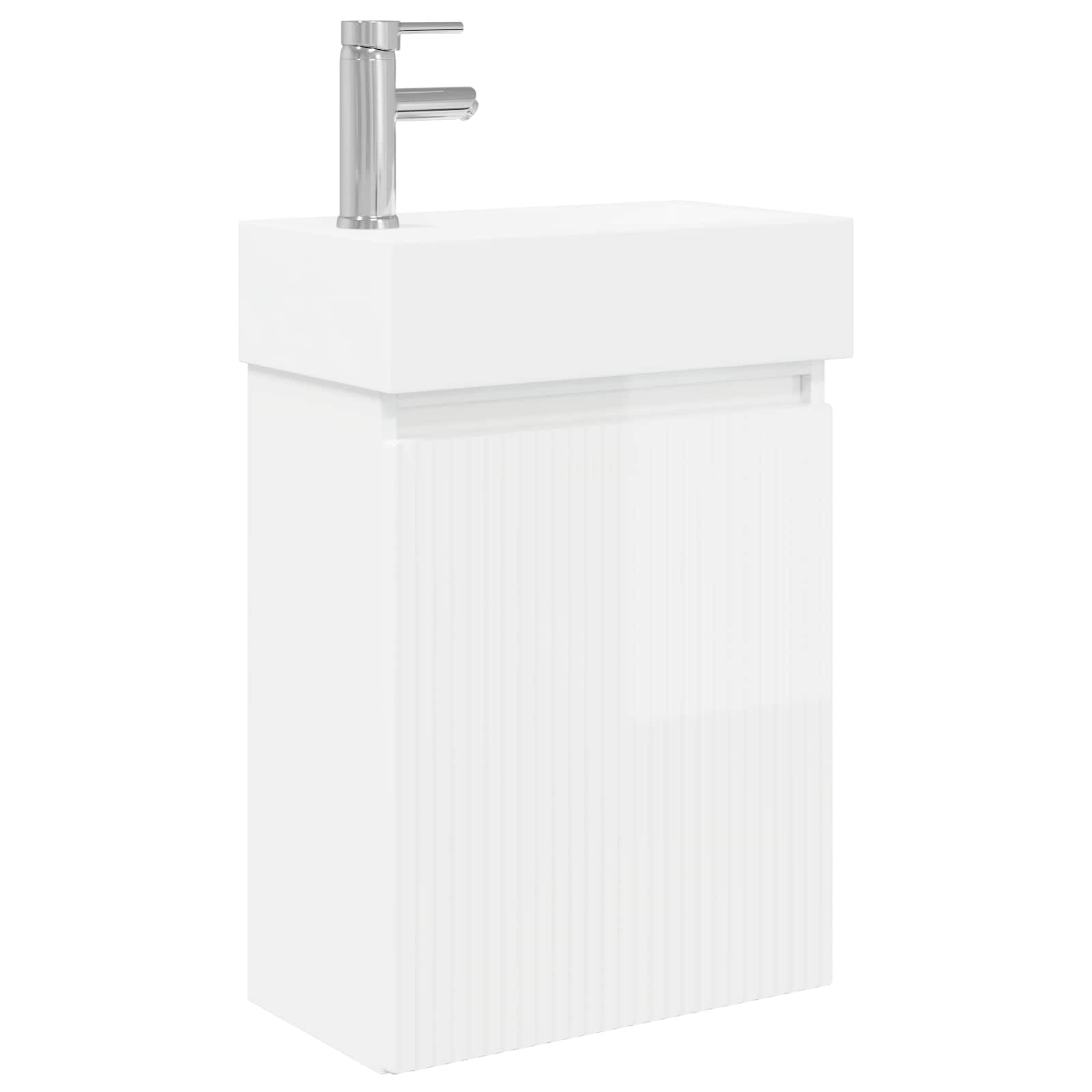 Mueble lavabo de pared con grifo, color blanco brillante