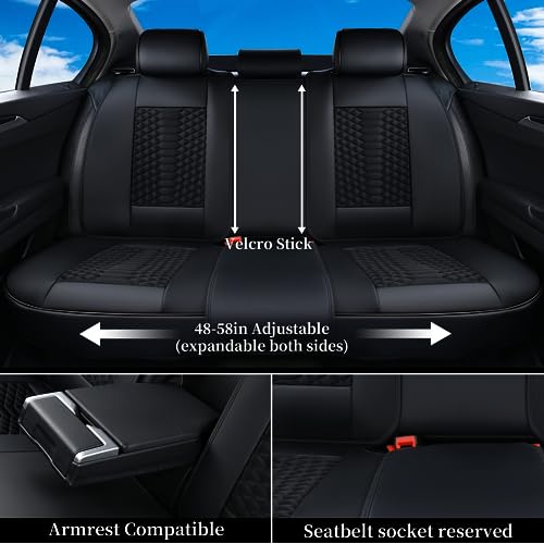 Image of Coverado Car Seat Covers Full Set, 5 Seats Universal Seat Covers for Cars, Breathable Fabric& Faux Leather Auto Seat Cushions, Front and Rear Seat Protectors Fit for Most Sedans SUV Truck, Black
