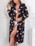 Viakeo Robes de polaire pour les femmes Zipper Nightgown long peignoir léger manteau de maison avec des poches S-3XL