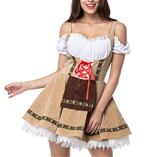M_Eshop Women's Bavarian Dirndl Dress Off Shoulder Oktoberfest Beer Girl Costume Halloween Maid Dresses (M, Style 1)
