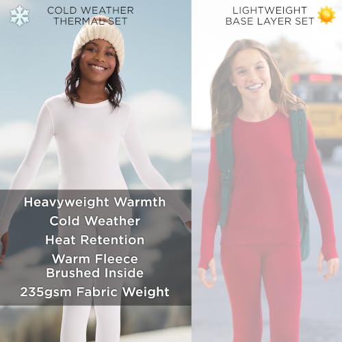 Image of Cuddl Duds Heavyweight 2 Piece Sets Base Layer Thermal Underwear for Girls | Winter Clothing, Fleece Lined Long Sleeve Top & Leggings, Soft Lounge Set for Cold Weather, Moisture Wicking Heat Retention
