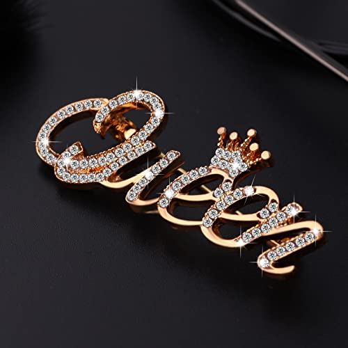 Yolev Queen Crown Brooch Pins For Women Girls Party Fashion Bling Luxury Fashion Rhinestone Crystal Lapel Pin Sweater Shawl Clip Accessories For Dress Clothing (Gold) #TOP2