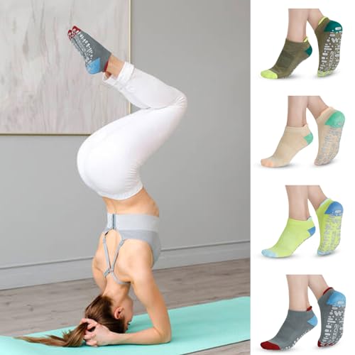 Muezna Non Slip Yoga Socks for Women, Anti-Skid Pilates, Barre, Hospital Socks with Grips, Size 5-102