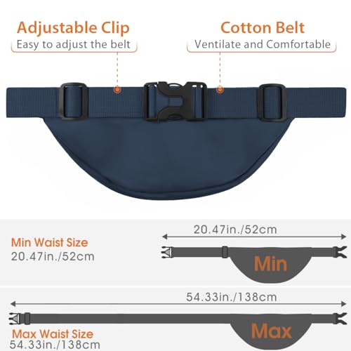 Image of Large Fanny Pack for Women Men - Syican Waist bag with 3-Zipper Pockets Dark Blue
