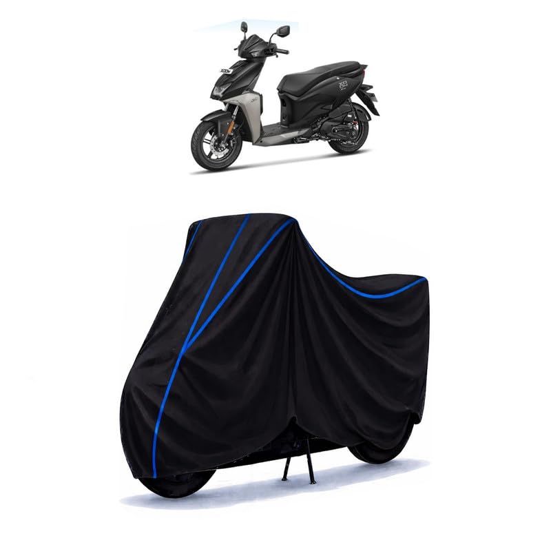Image of Scooty Cover Water Resistant for Xoom VX - Drum | Universal Scooter & Bike Cover | Heavy Duty UV Dust, Rain & Scratch Protection | Elastic Fit All Weather Indoor Outdoor | Black with Blue Piping
