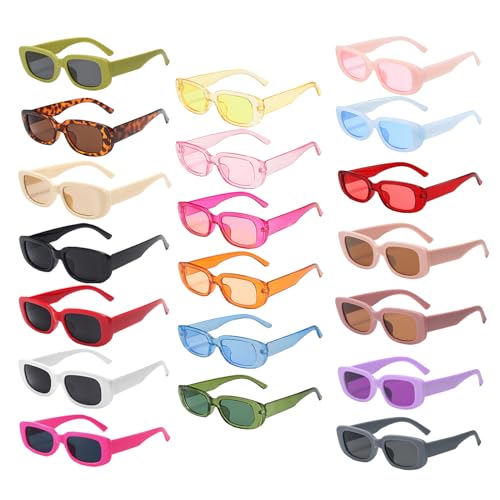 Pibupibu 20 Pack Rectangle Sunglasses Bulk Retro Rectangle Sunglasses for Women Fun Y2k Costume Accessories Glasses