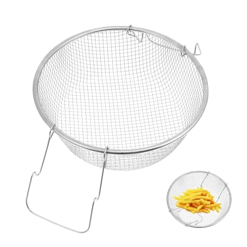 FUOYLOO Stainless Steel Frying Basket with Handle 22cm – Wire Mesh Fry Basket Strainer for Deep Fryer for Chips Chicken Wings and Snacks Cooking