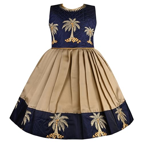 Image of Wish Karo Baby Girls Knee Length Satin Embroidered Party Dress-(fe2913nw)